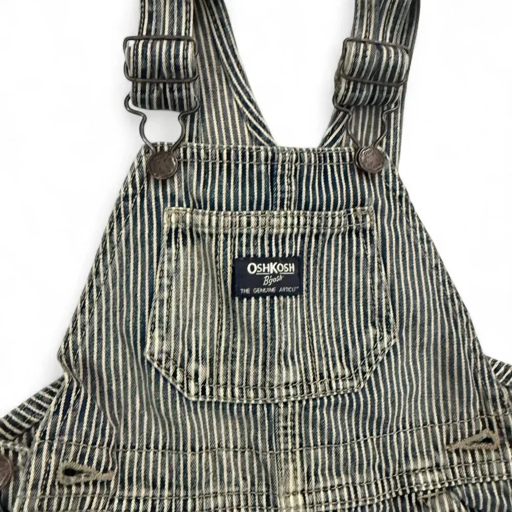 OshKosh B'gosh vintage railroad distressed striped denim overalls Size 24 months